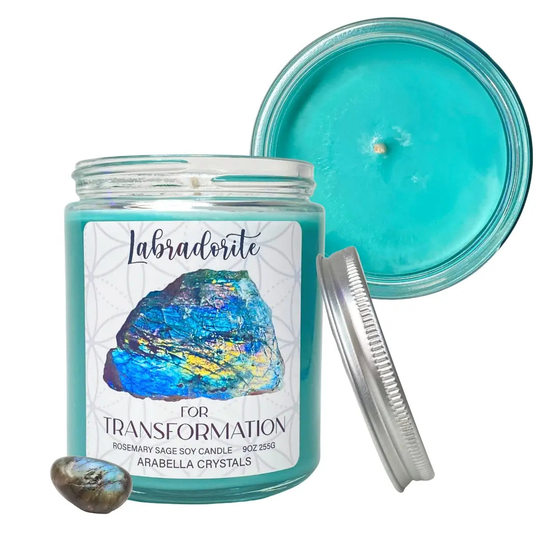 Labradorite Crystal Candle Notes of: Rosemary, Sage & Pine
