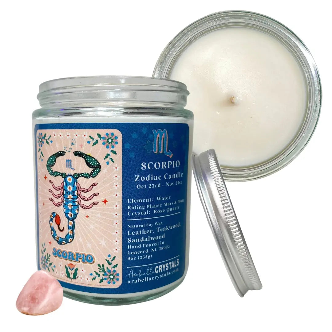 Scorpio Zodiac Candle Notes of: Leather, Teakwood & Sandalwood