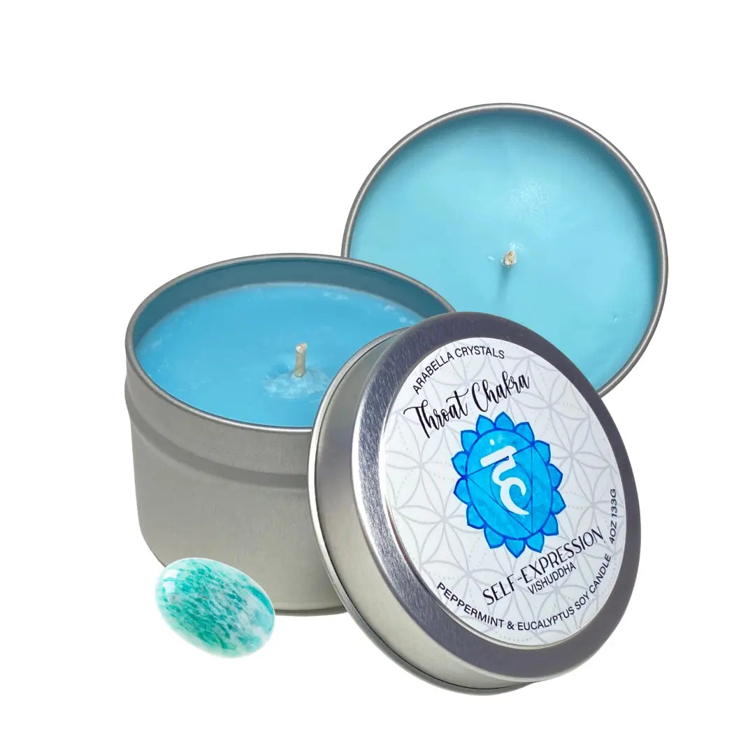 Throat Chakra Candle Tin Notes of: Eucalyptus, Peppermint & Cedarwood