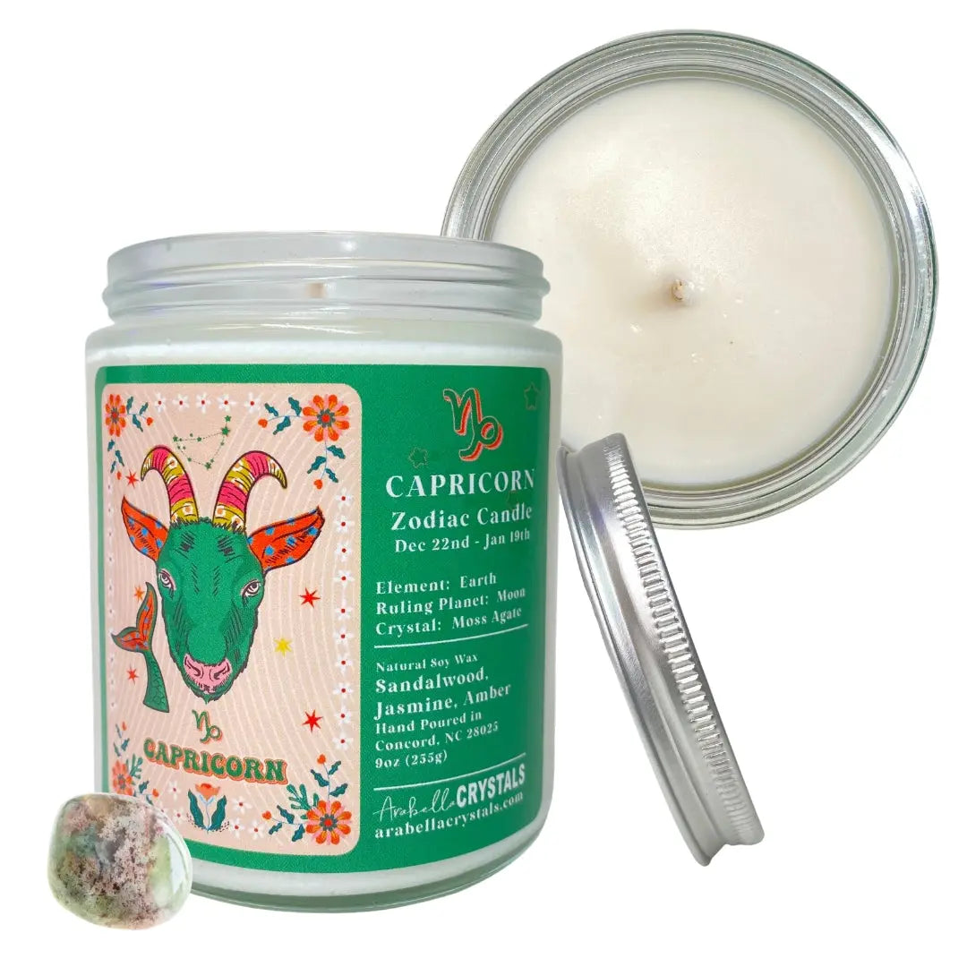 Capricorn Zodiac Candle Notes of: Sandalwood & Jasmine, Amber