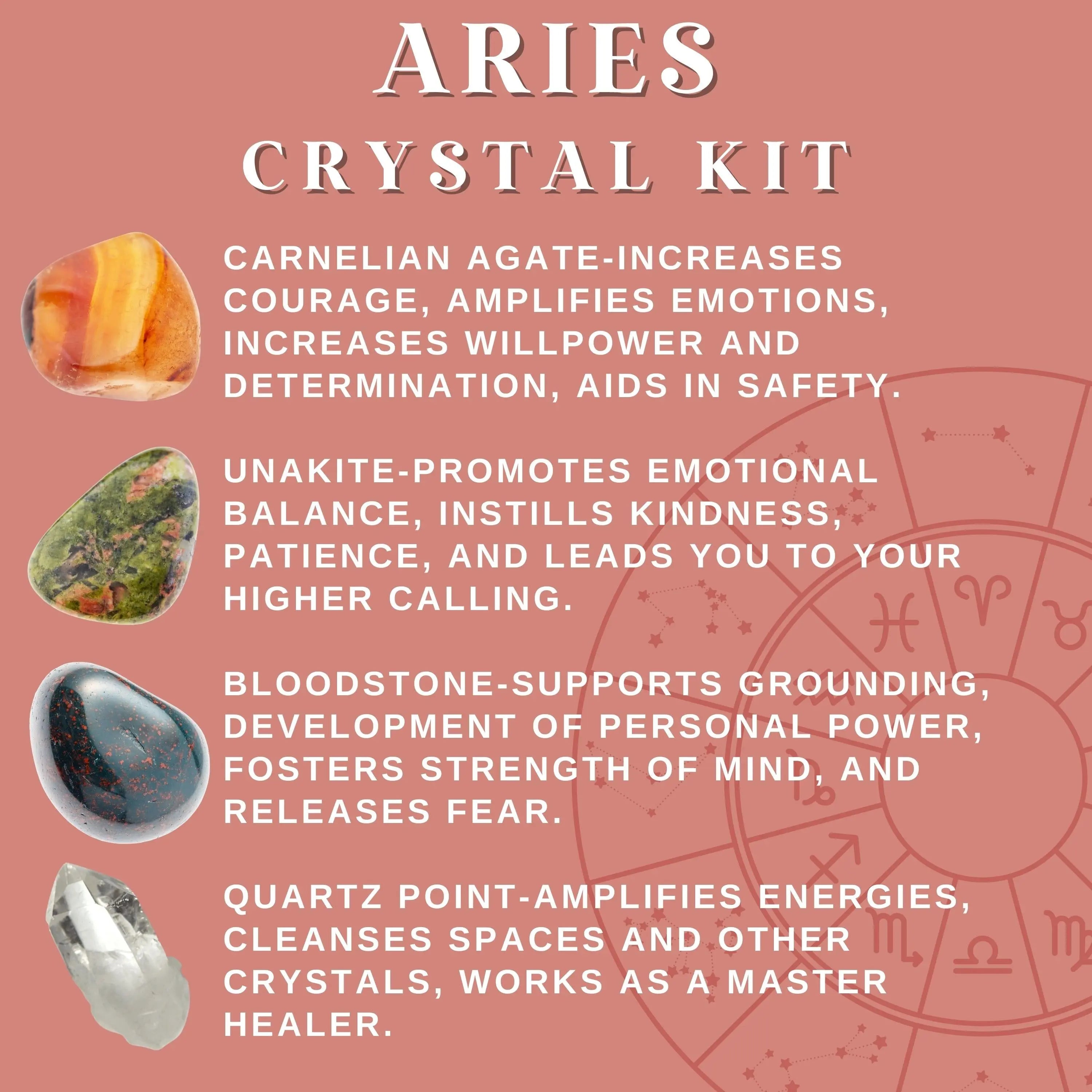 Aries Zodiac Crystal Kit Courage, Action, Leadership