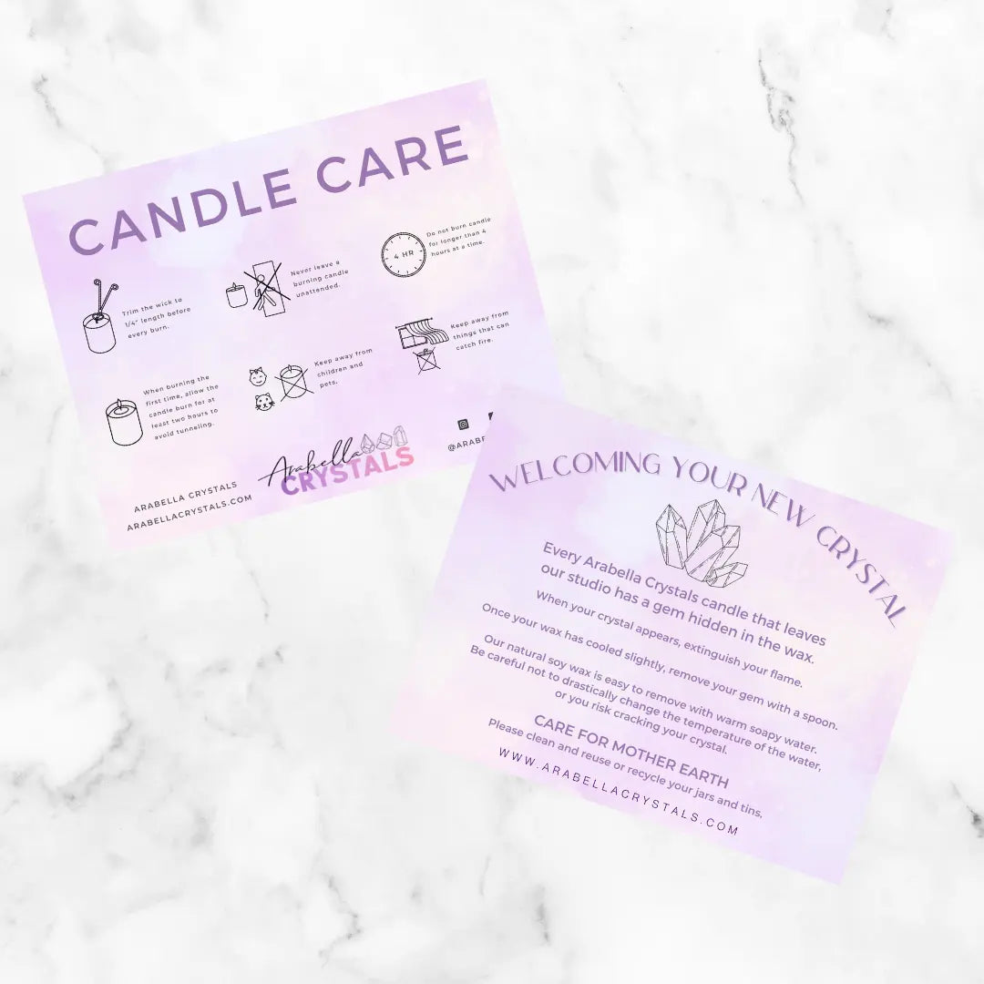 Arabella Crystals Candle Care Card for Crystal Candles