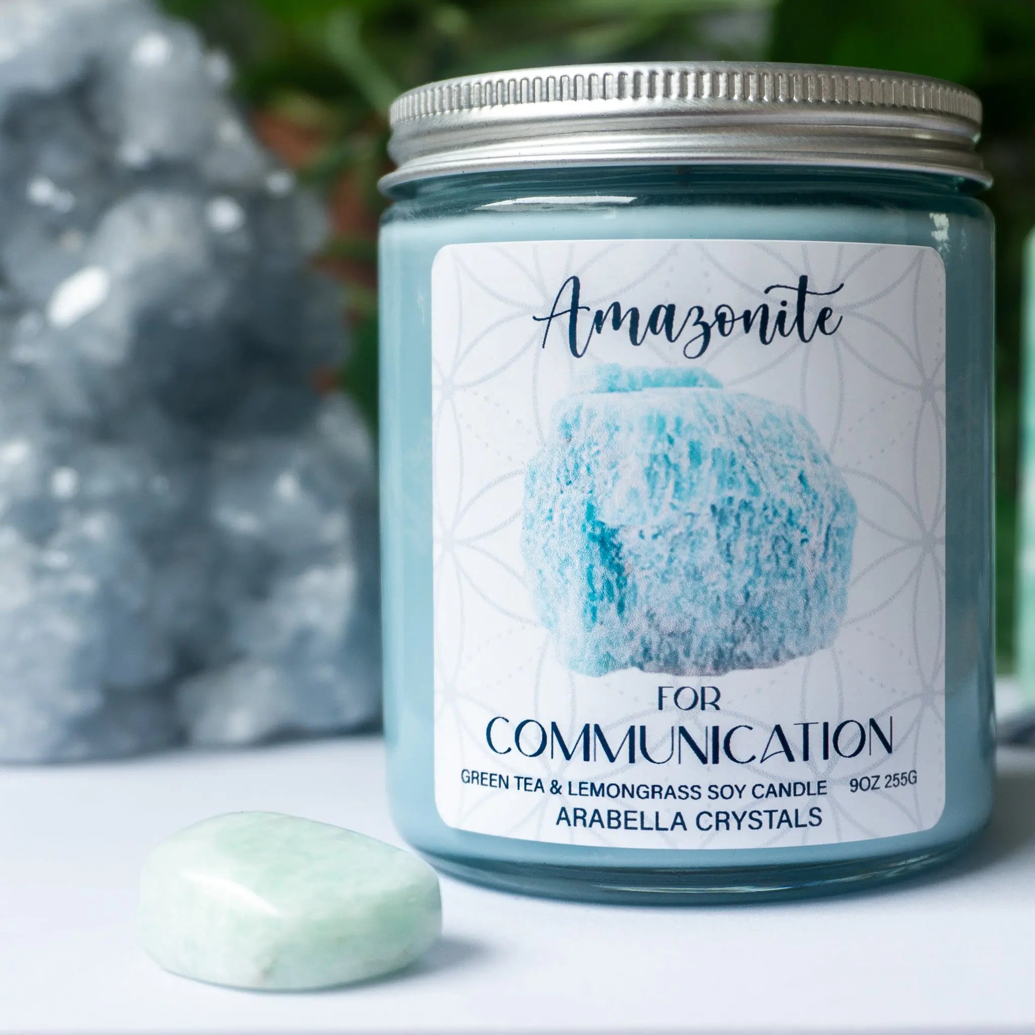 Amazonite Crystal Candle Notes of: Lemongrass, Jasmine & Light Musk