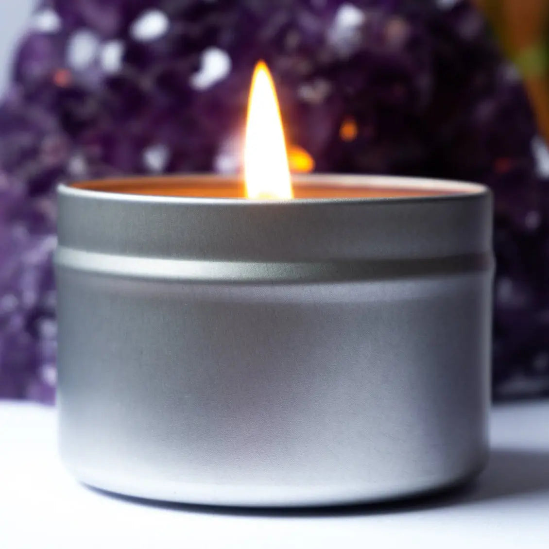 Amazonite Crystal Candle Tin Notes of: Lemongrass, Jasmine & Light Musk