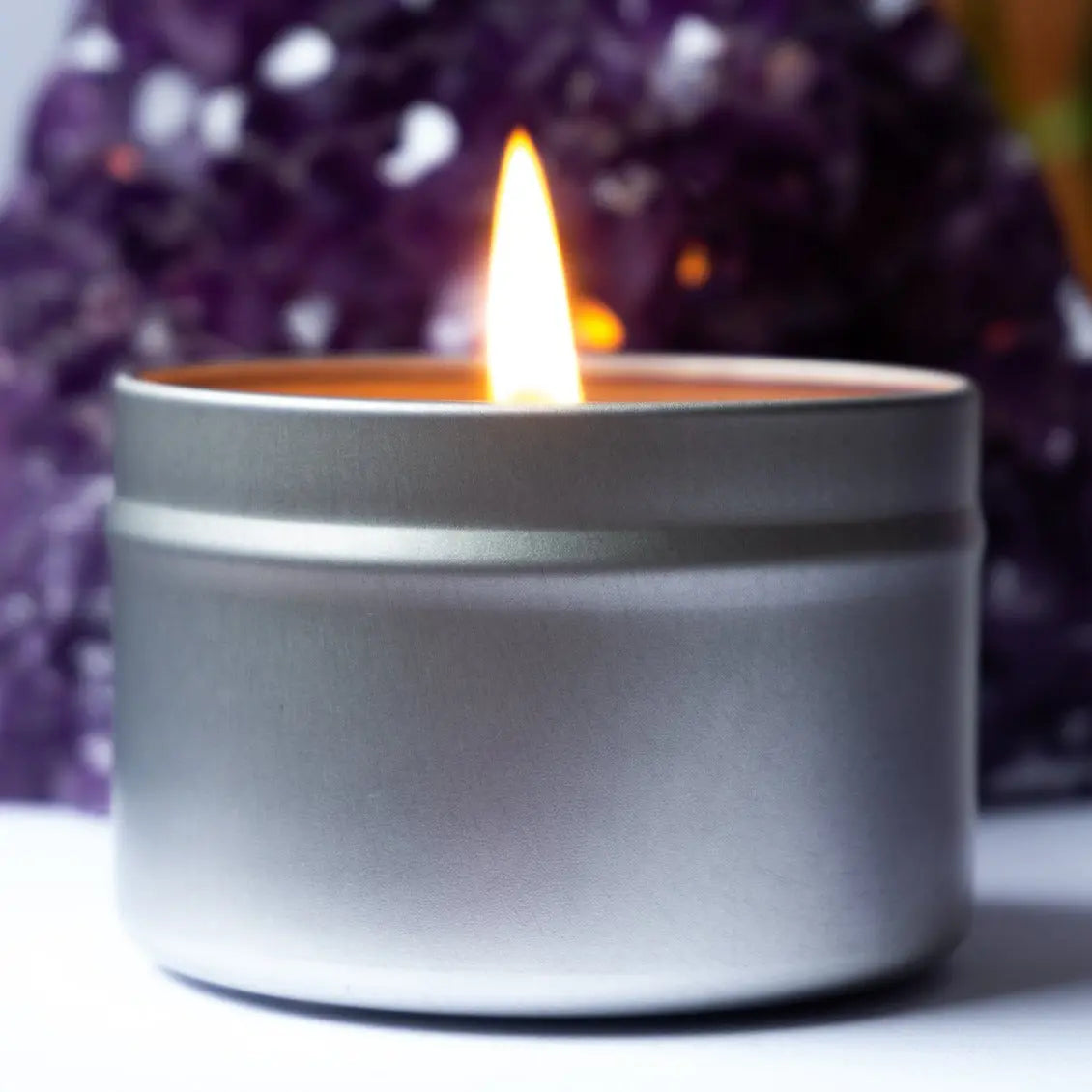 Rose Quartz Crystal Candle Tin Notes of: Rose, Green Leaves & Carnation