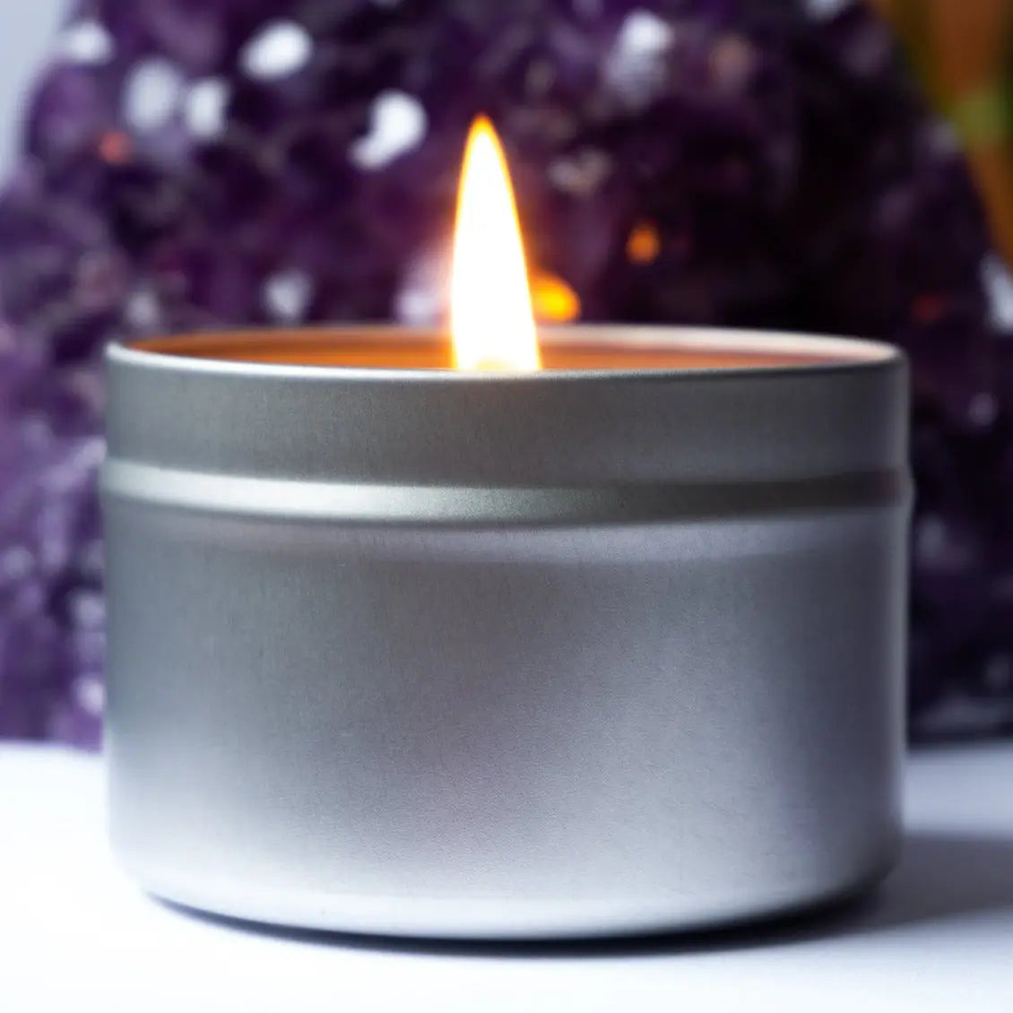 Iron Pyrite Crystal Candle Tin Notes of: Mandarin, Lemon & Peach