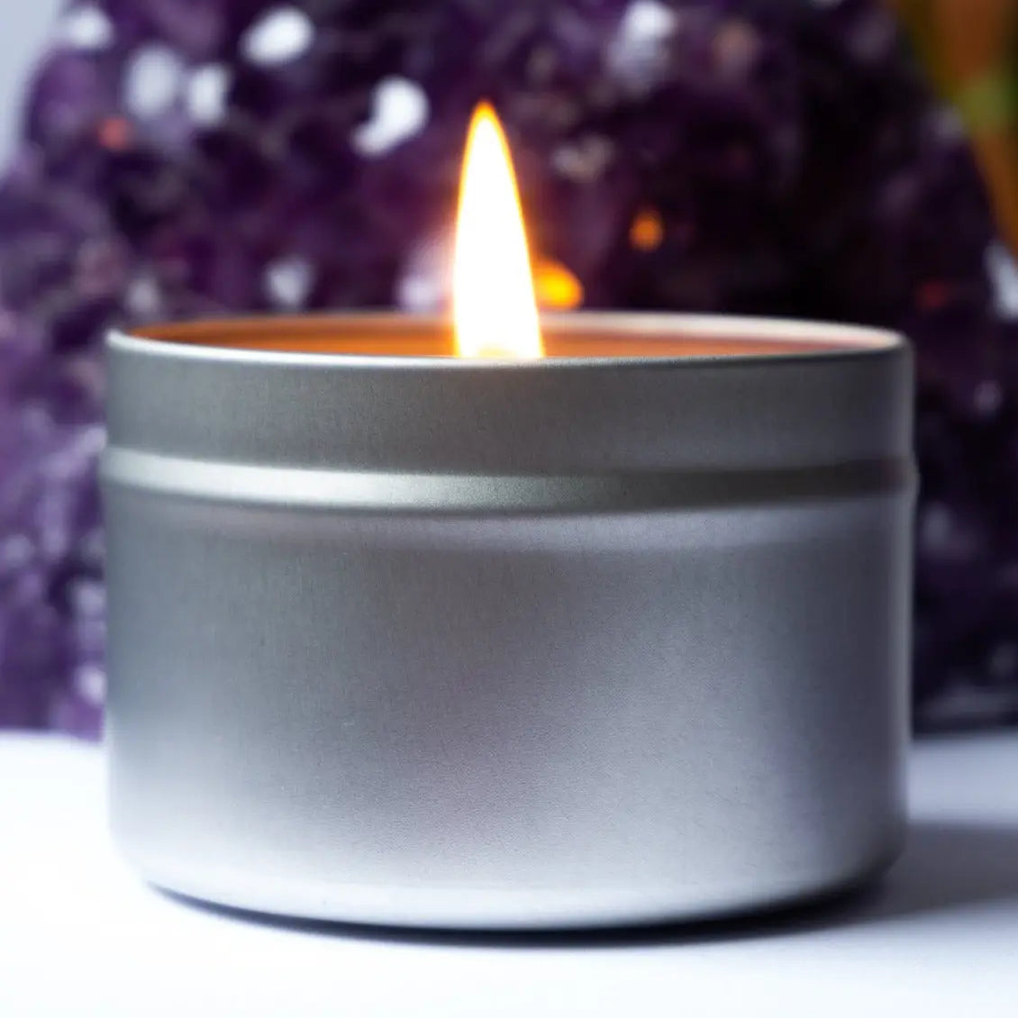 Tigers Eye Crystal Candle Tin Notes of: Camphor, Lavender & Cedar