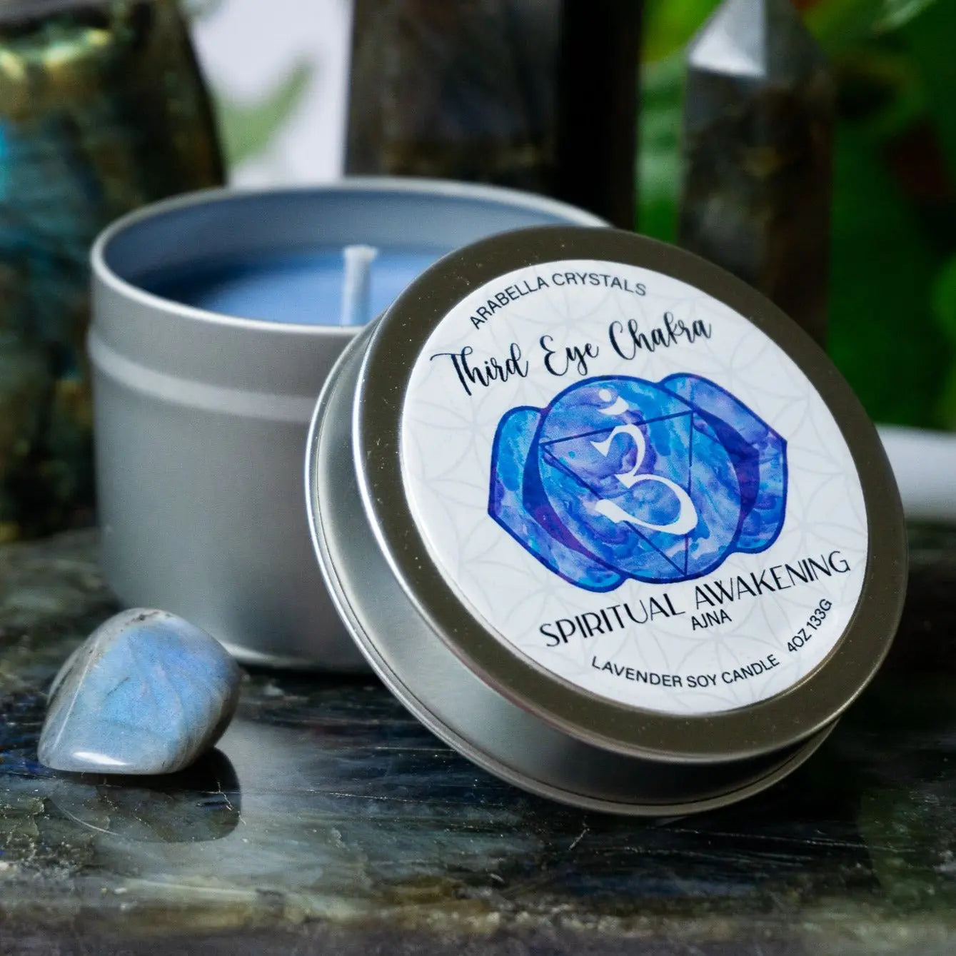 Third Eye Chakra Candle Tin Notes of: Lavender, Citrus & Cedar