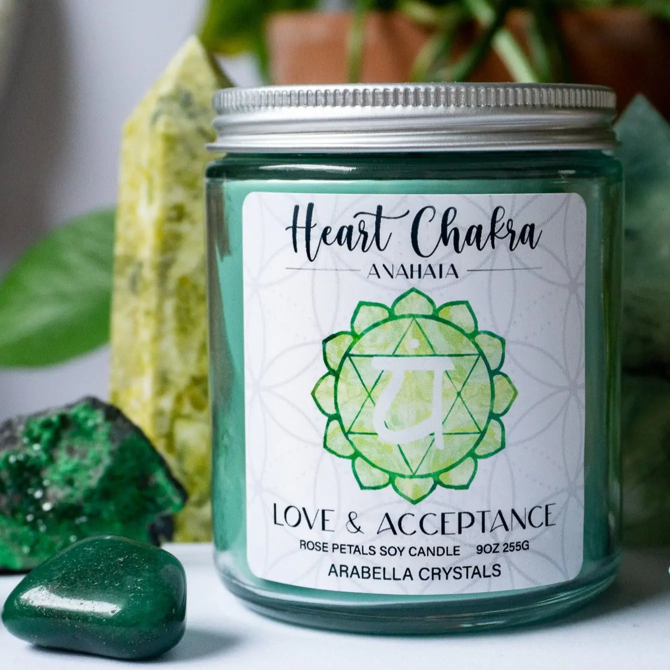 Heart Chakra Candle Notes of: Rose, Green Leaves & Carnation