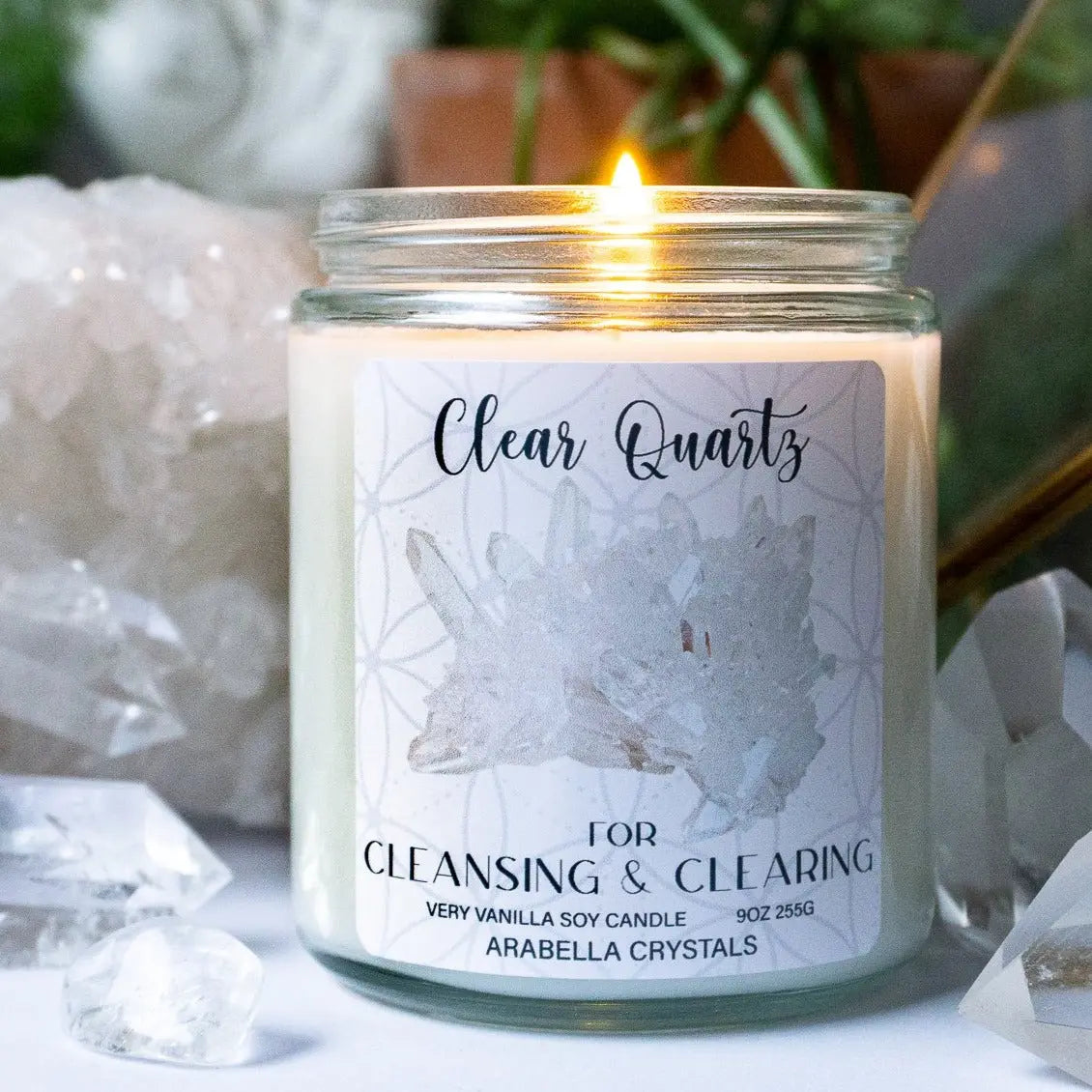 Clear Quartz Crystal Candle Notes of: Buttercream, Vanilla & Sugar