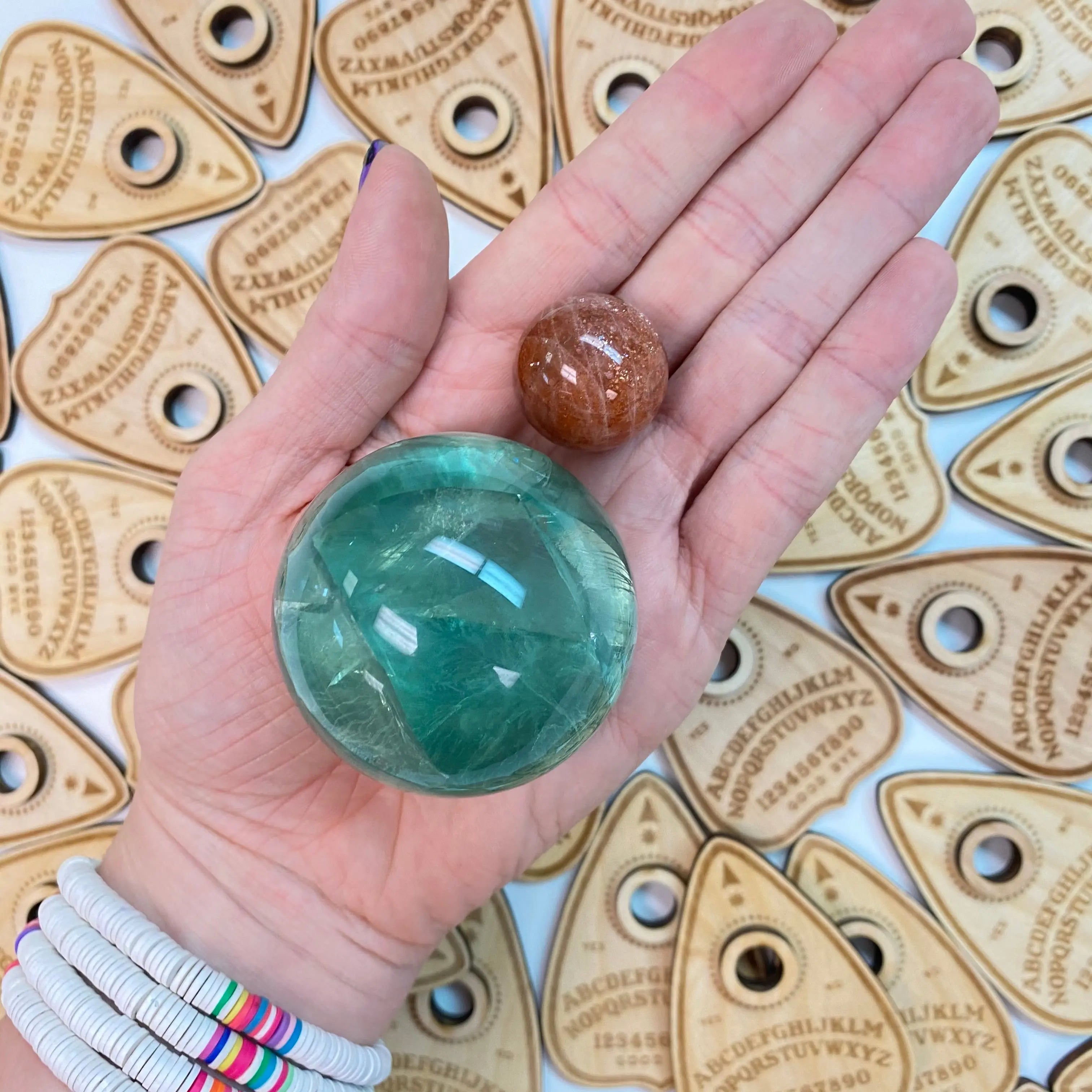 Wood Planchette Sphere Stand Arabella Crystals