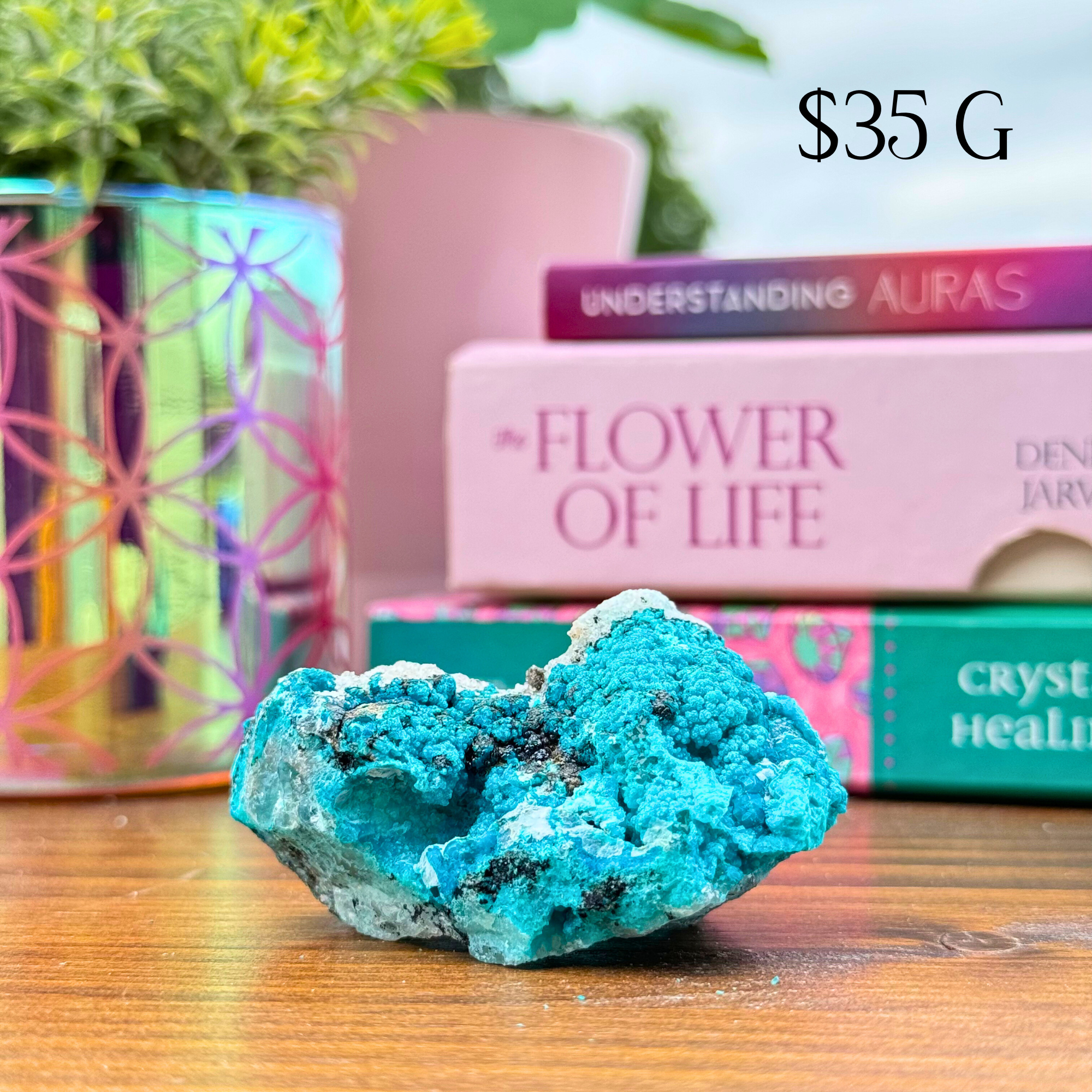 Chrysocolla on Quartz Clusters