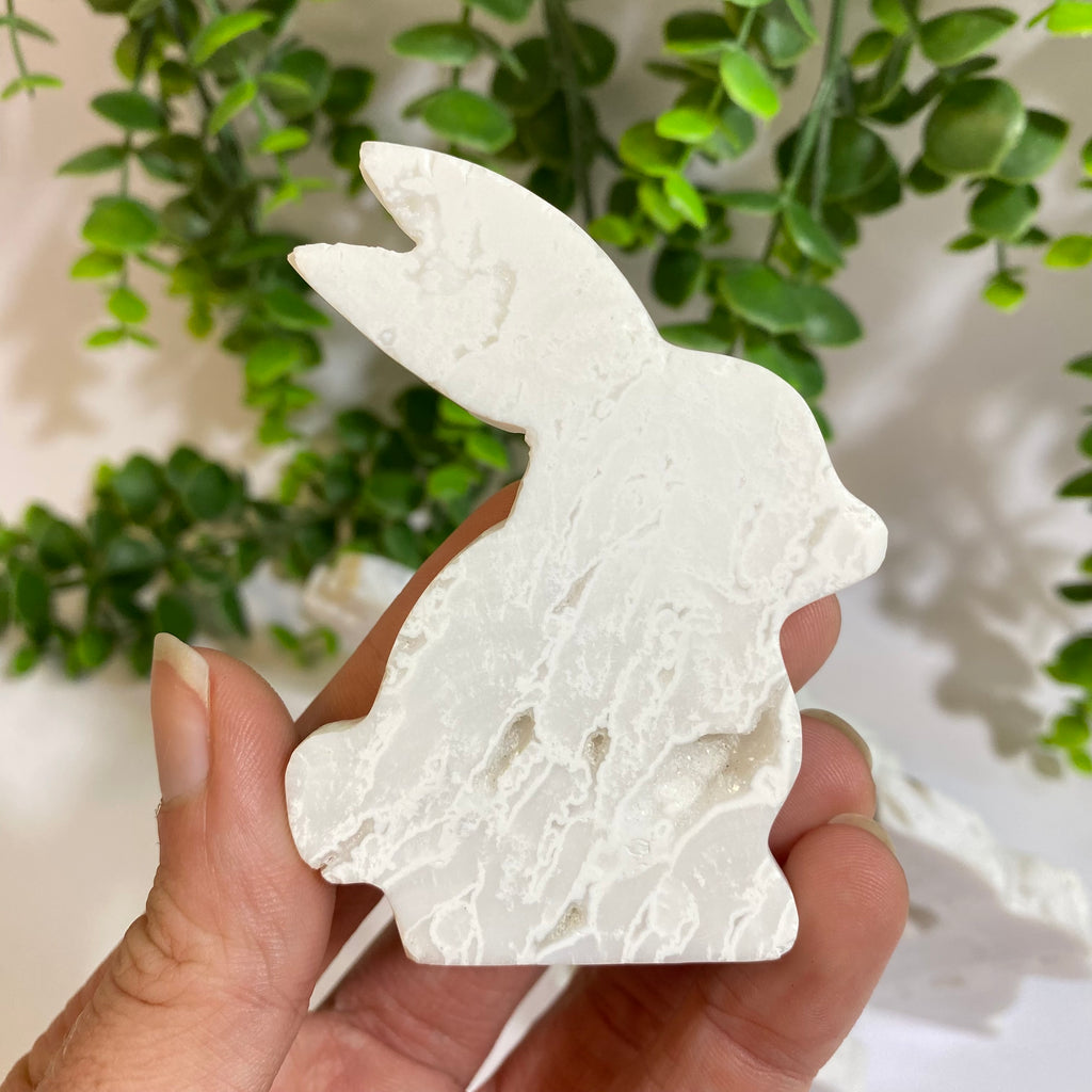 Druzy Plume Agate Rabbit Carving
