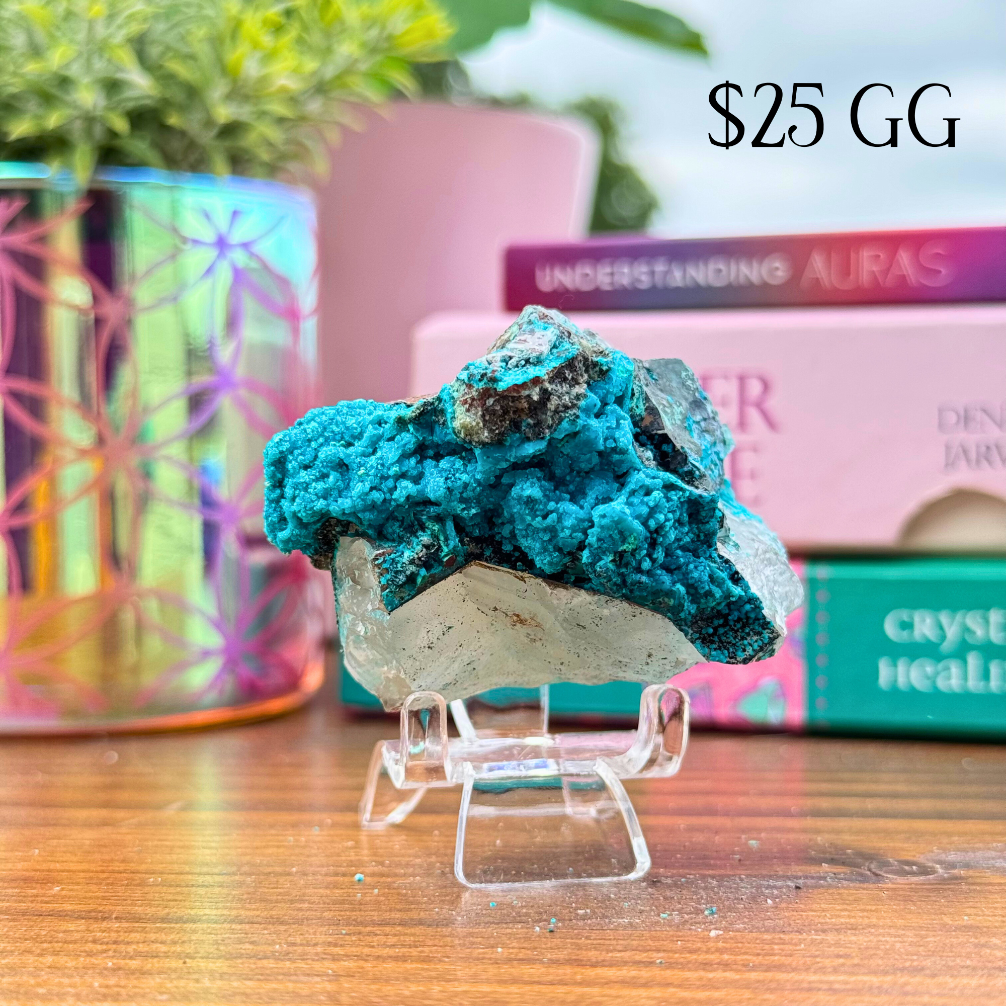 Chrysocolla on Quartz Clusters