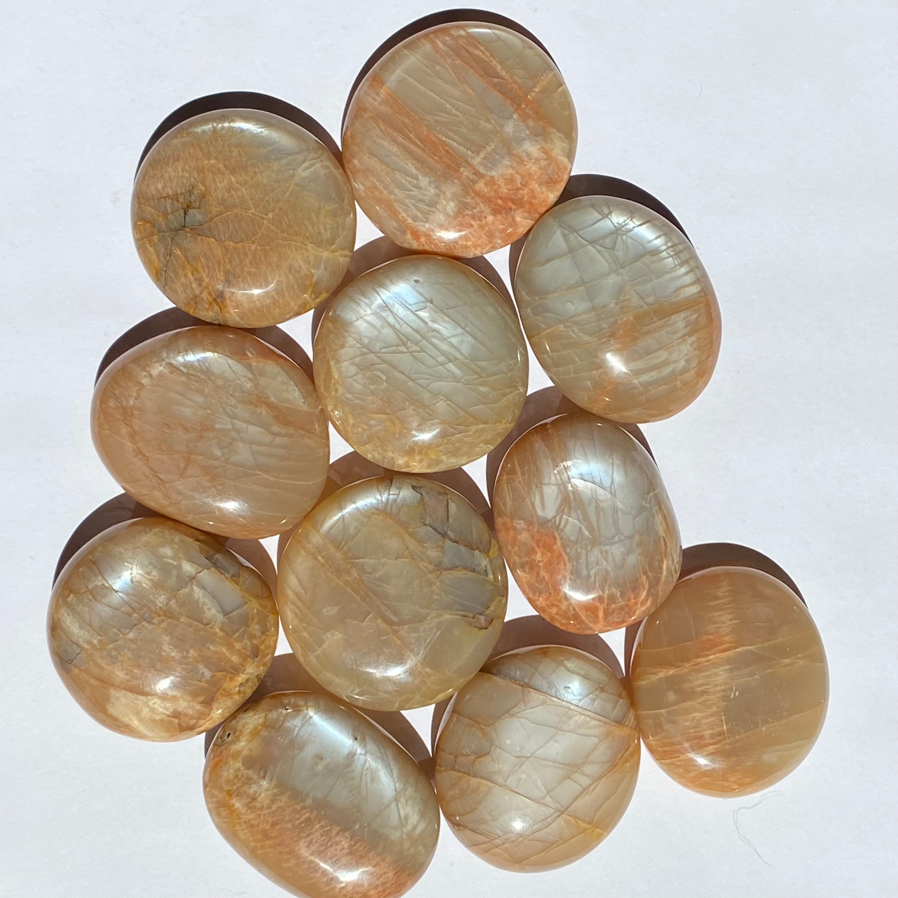 Flashy Peach Moonstone Palm Stone