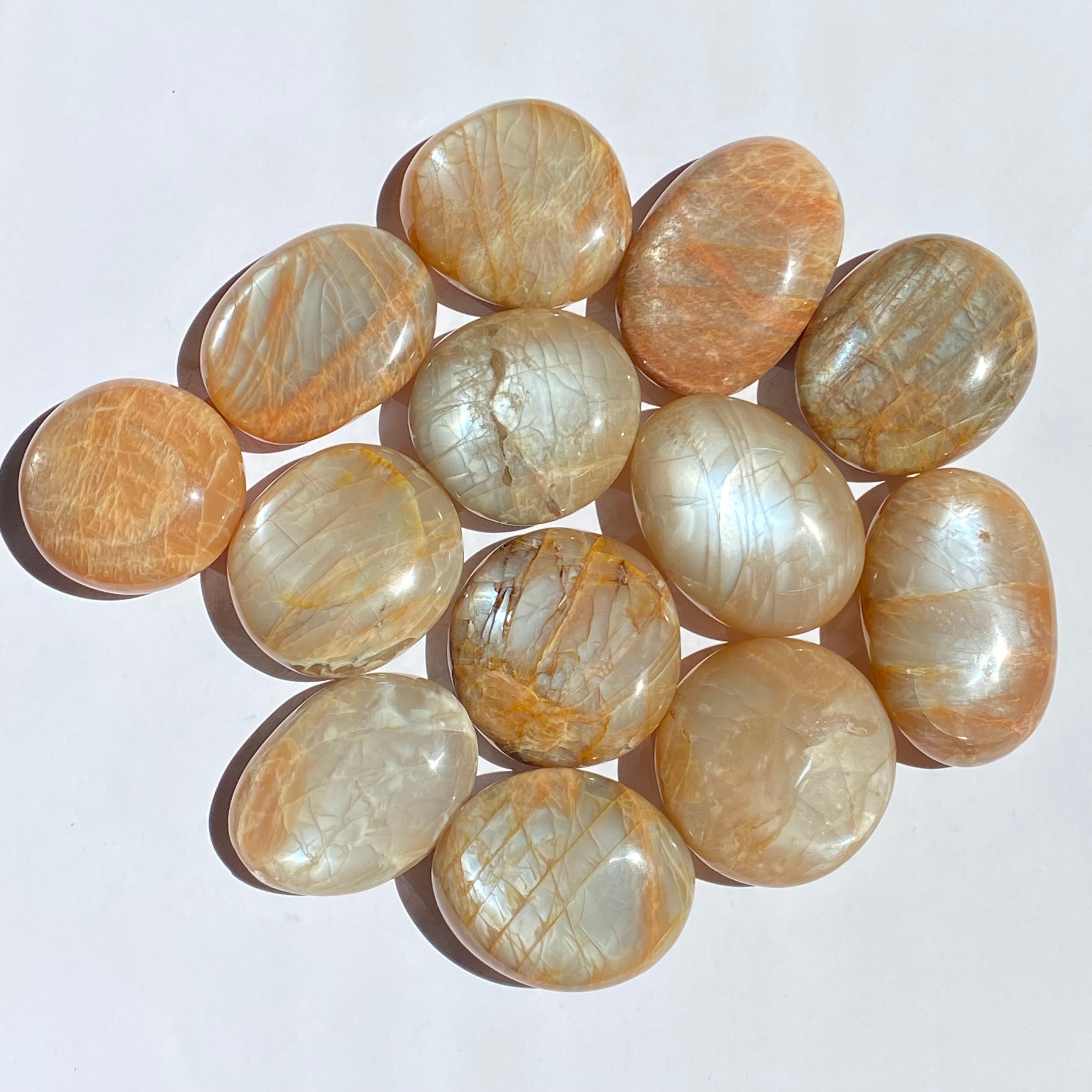 Flashy Peach Moonstone Palm Stone