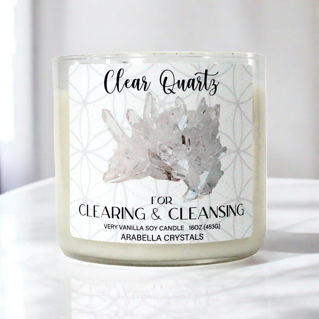 Clear Quartz Crystal 3-Wick Candle