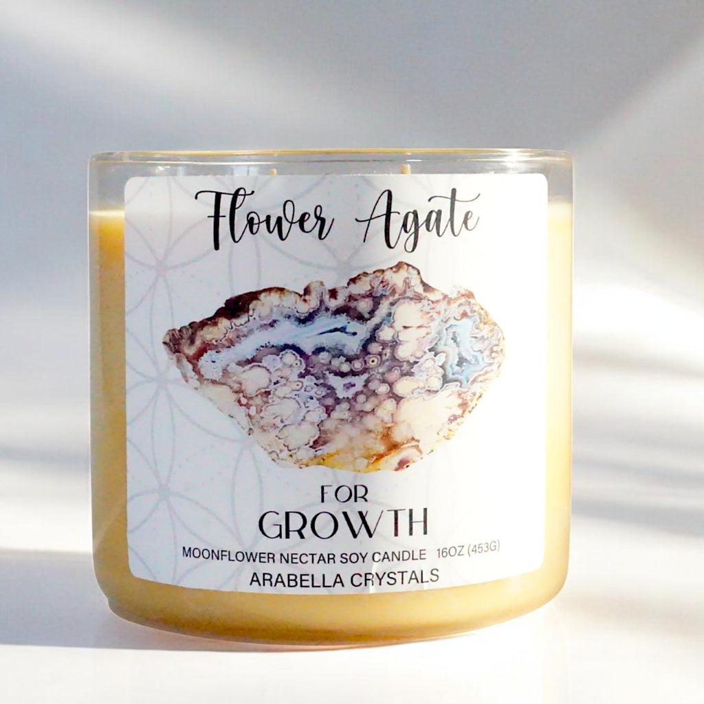 Flower Agate Crystal 3-wick candle