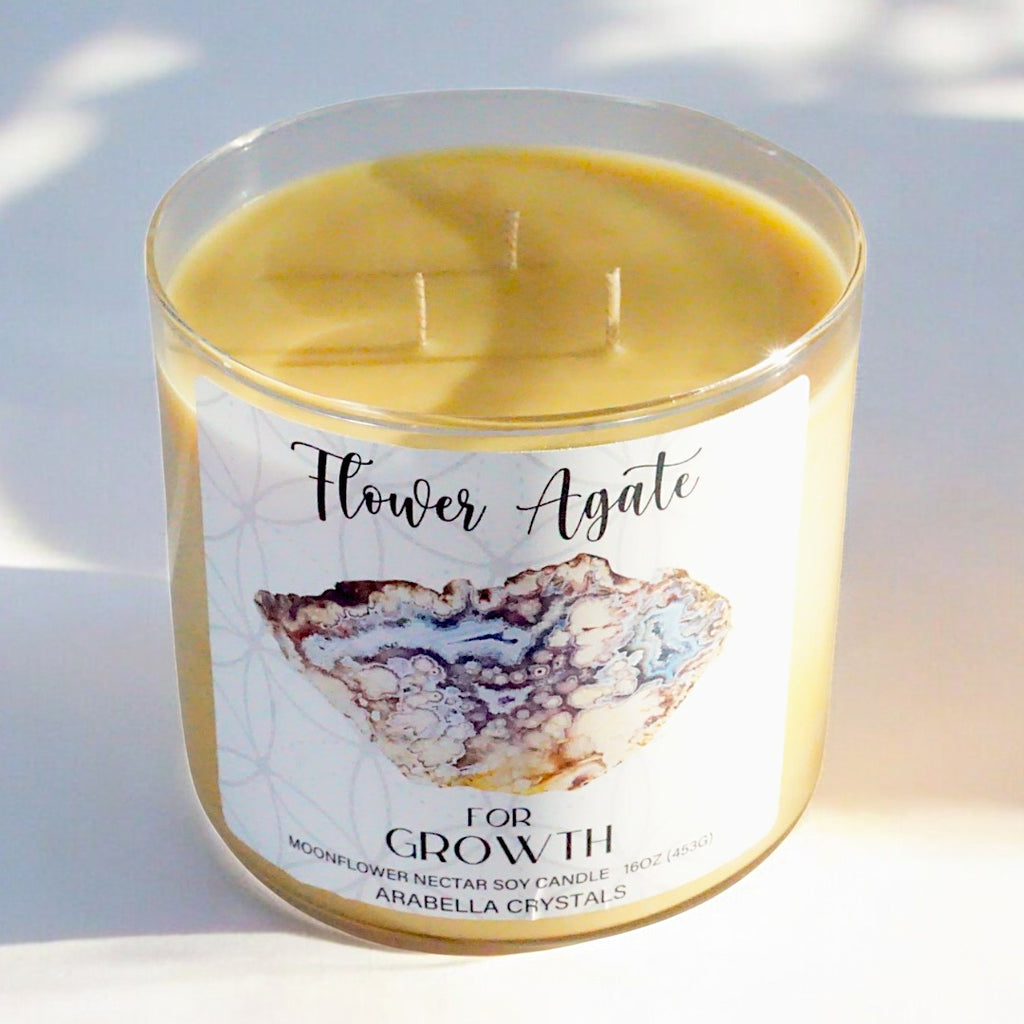 Flower Agate Crystal 3-wick candle