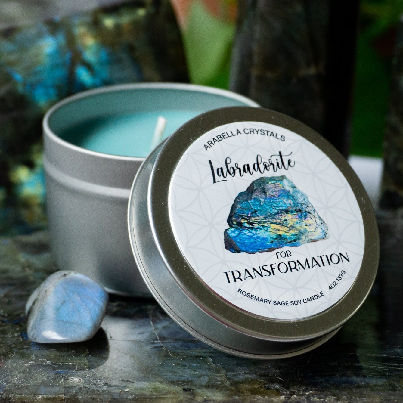 Labradorite Crystal Candle