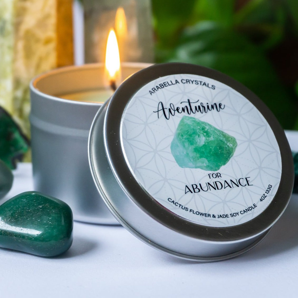 Aventurine Crystal Candle