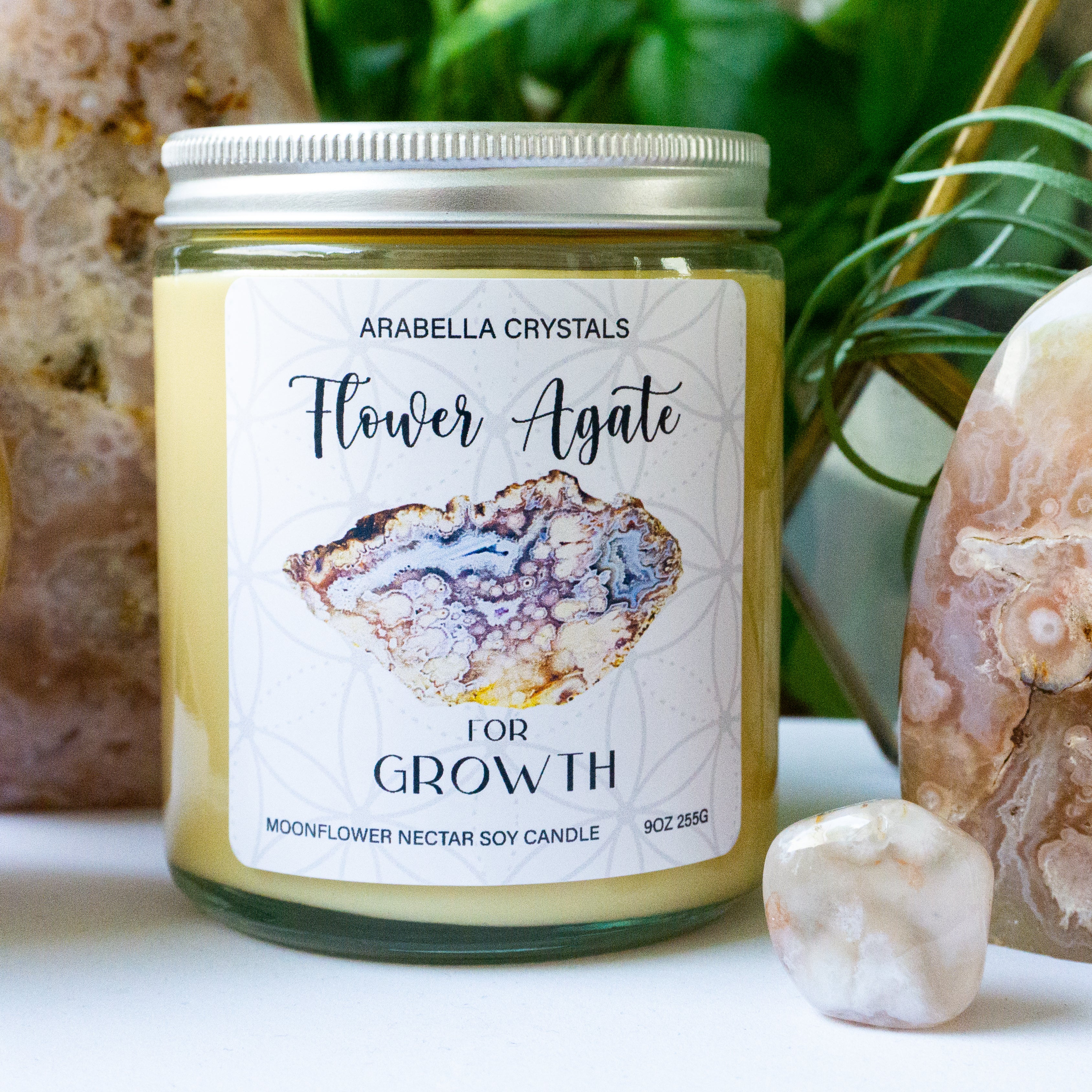 Flower Agate Crystal Candle